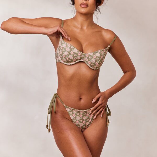 Reversible Tie Side Bikini Briefs - Green/Floral - Image 2