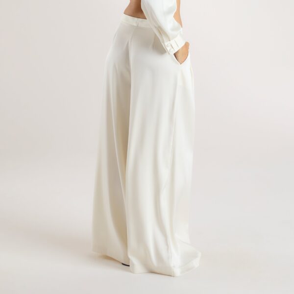 Mimi Satin Pleated Trousers - Cream - Image 2