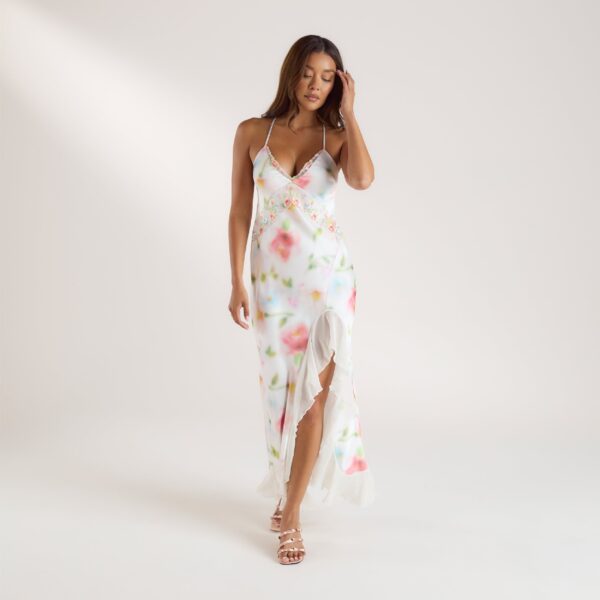 Aurora Printed Satin Maxi Dress - Floral Print - Image 3