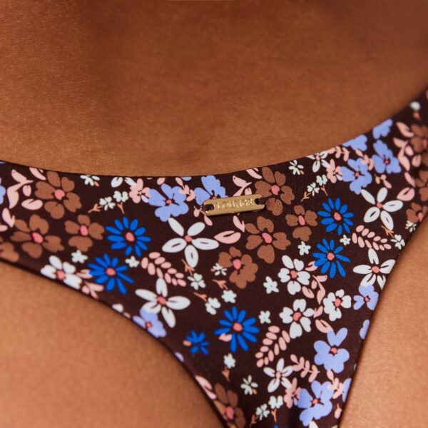 Reversible Tie Side Bikini Thong - Brown/Floral - Image 5