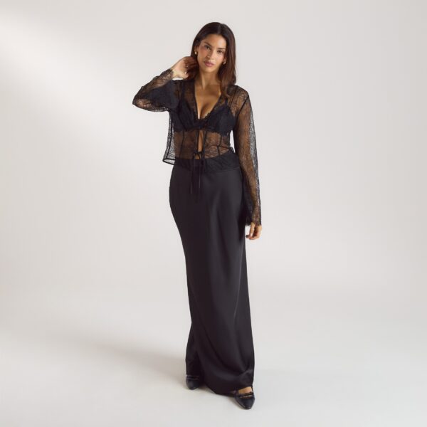 Mimi Satin Maxi Skirt - Black - Image 4