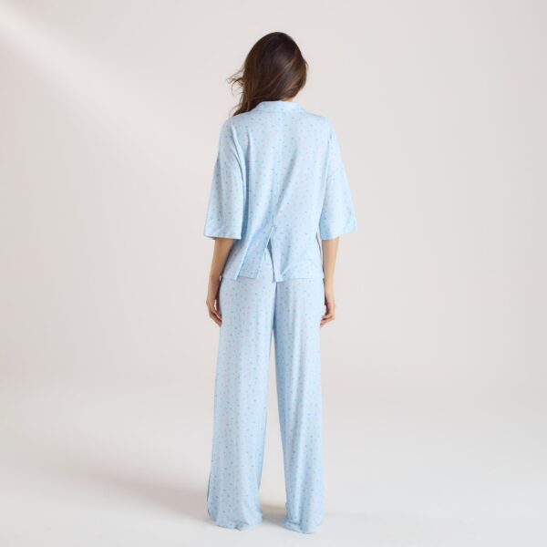 Modal Short Sleeve Pyjama Shirt - Blue Floral - Image 5