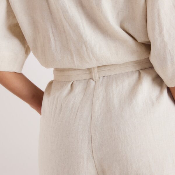 Belted Linen Playsuit - Cream - Image 5