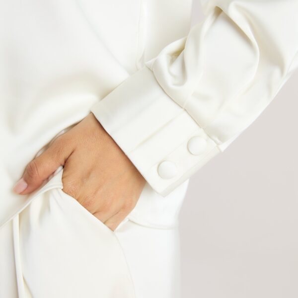 Mimi Long-Sleeved Satin Tie Shirt - Cream - Image 6